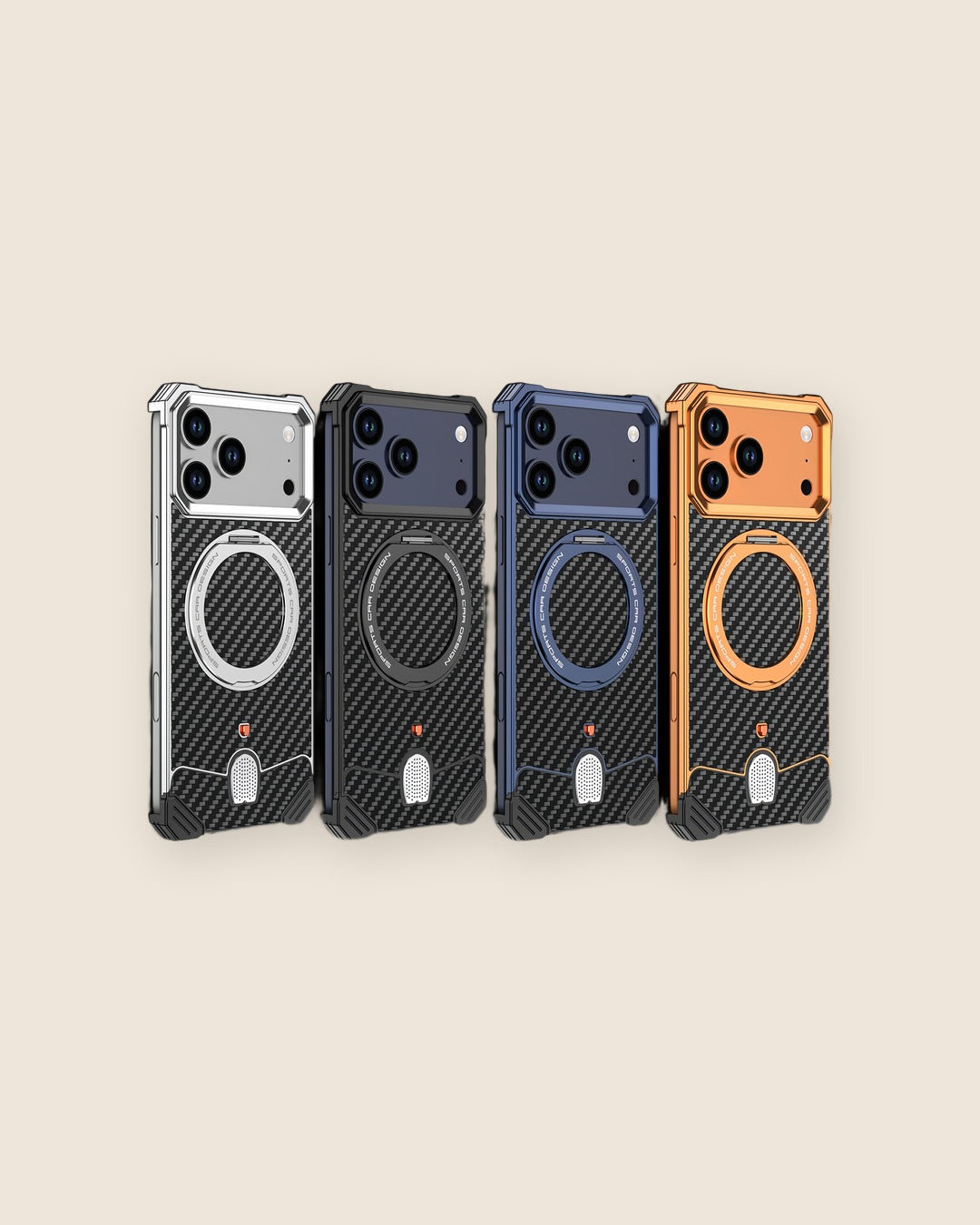 Carbon Fiber Metal iPhone Case with Ring Stand – all colors