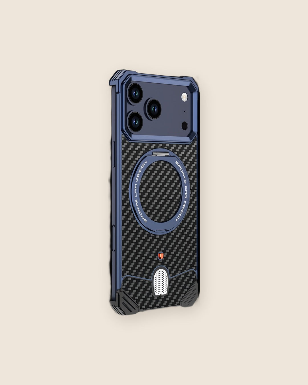 Carbon Fiber Metal iPhone Case with Ring Stand in Titanium Blue