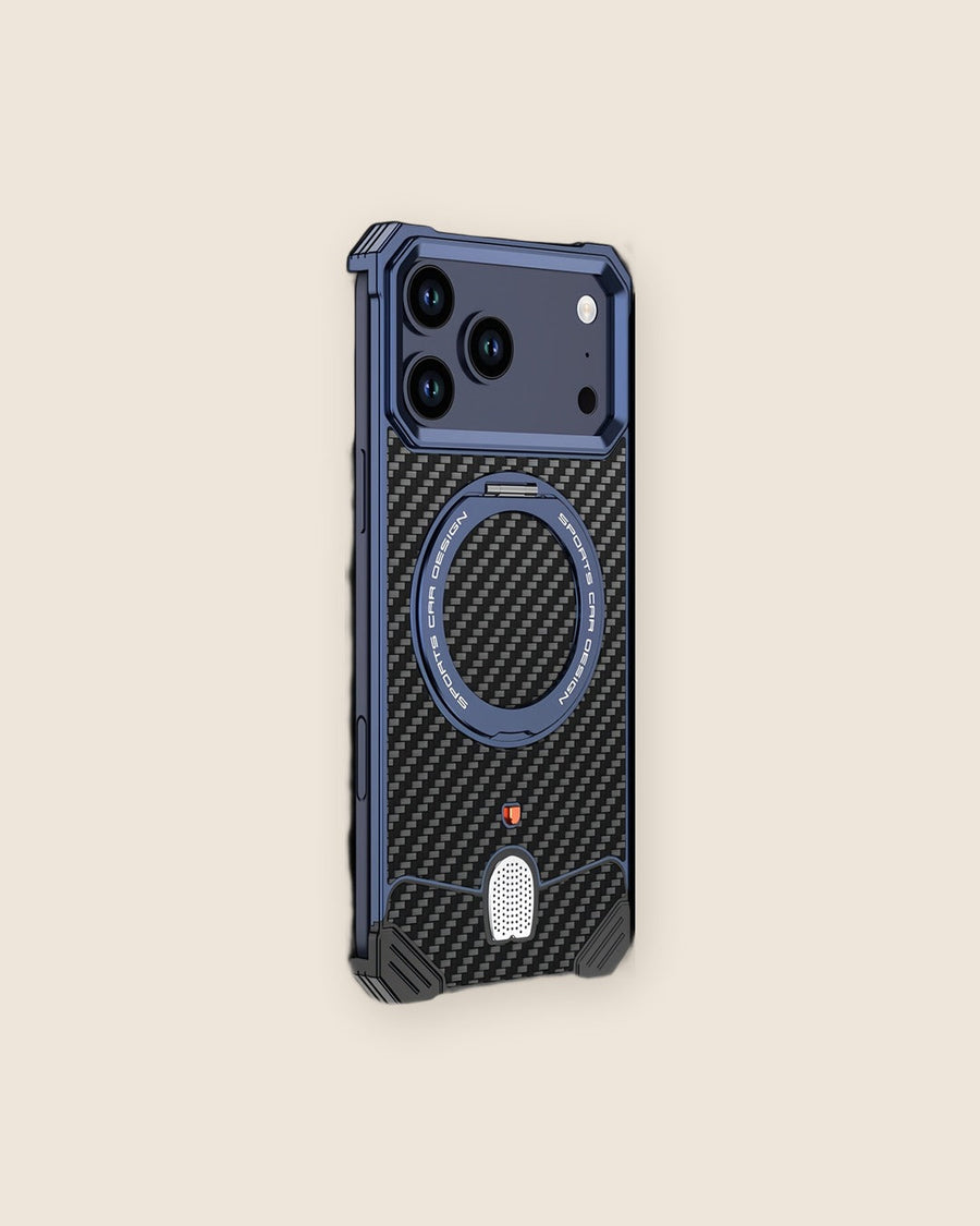 Carbon Fiber Metal iPhone Case with Ring Stand