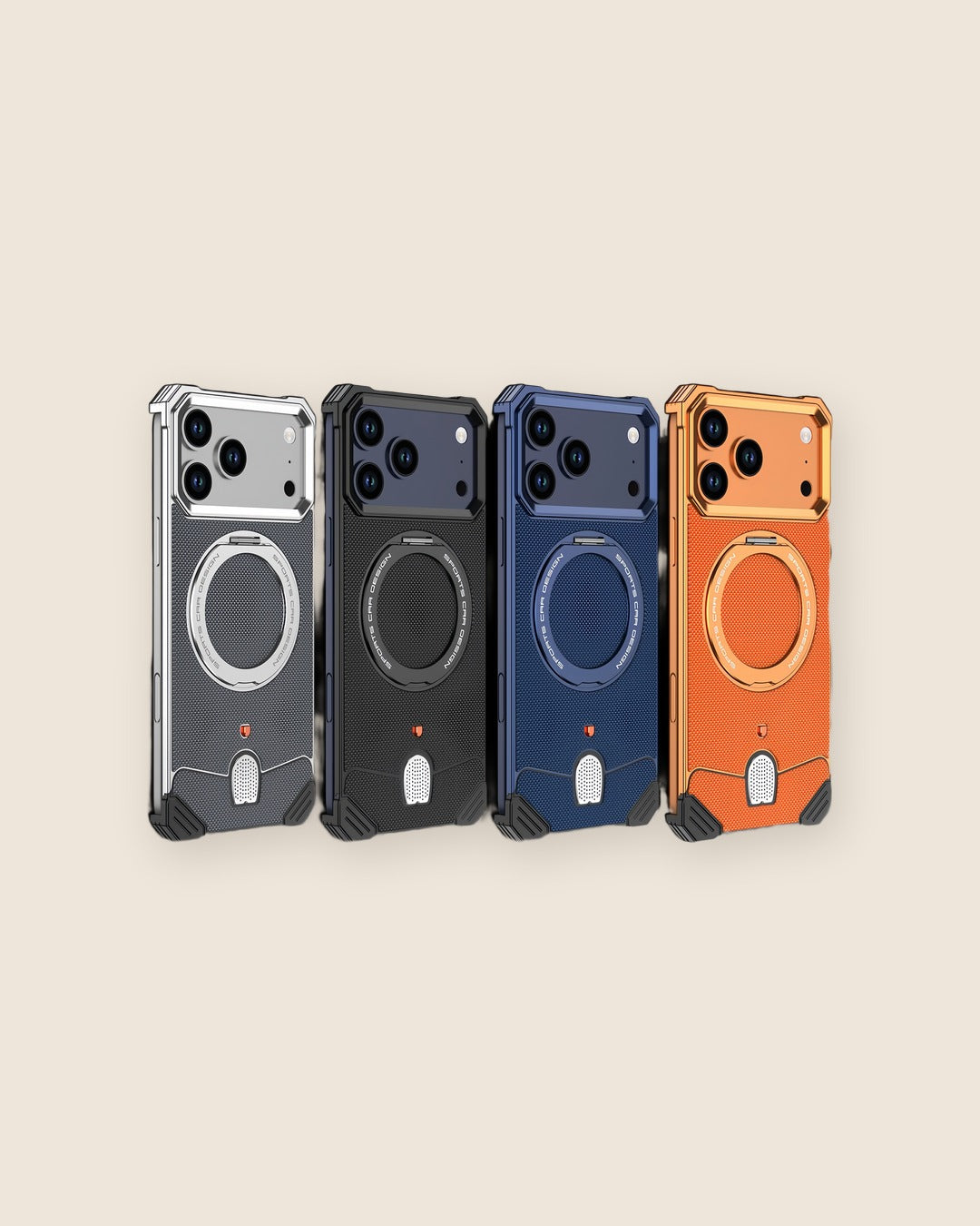 Leather Texture Metal iPhone Case with 360° Kickstand – all colors