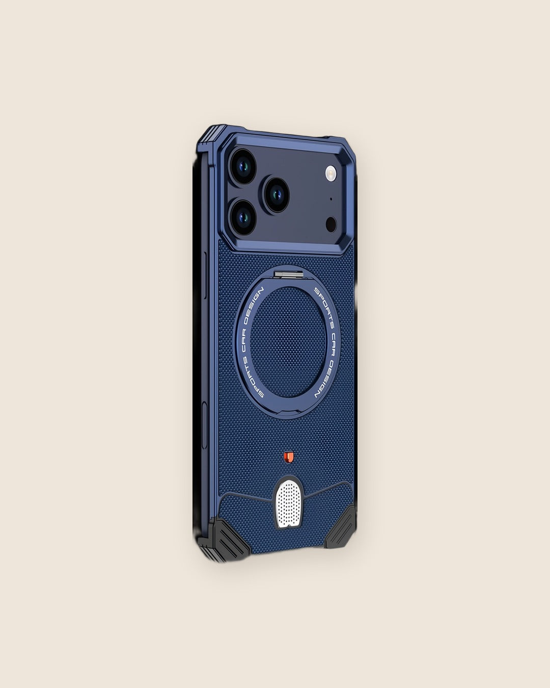 Leather Texture Metal iPhone Case with 360° Kickstand in Titanium Blue