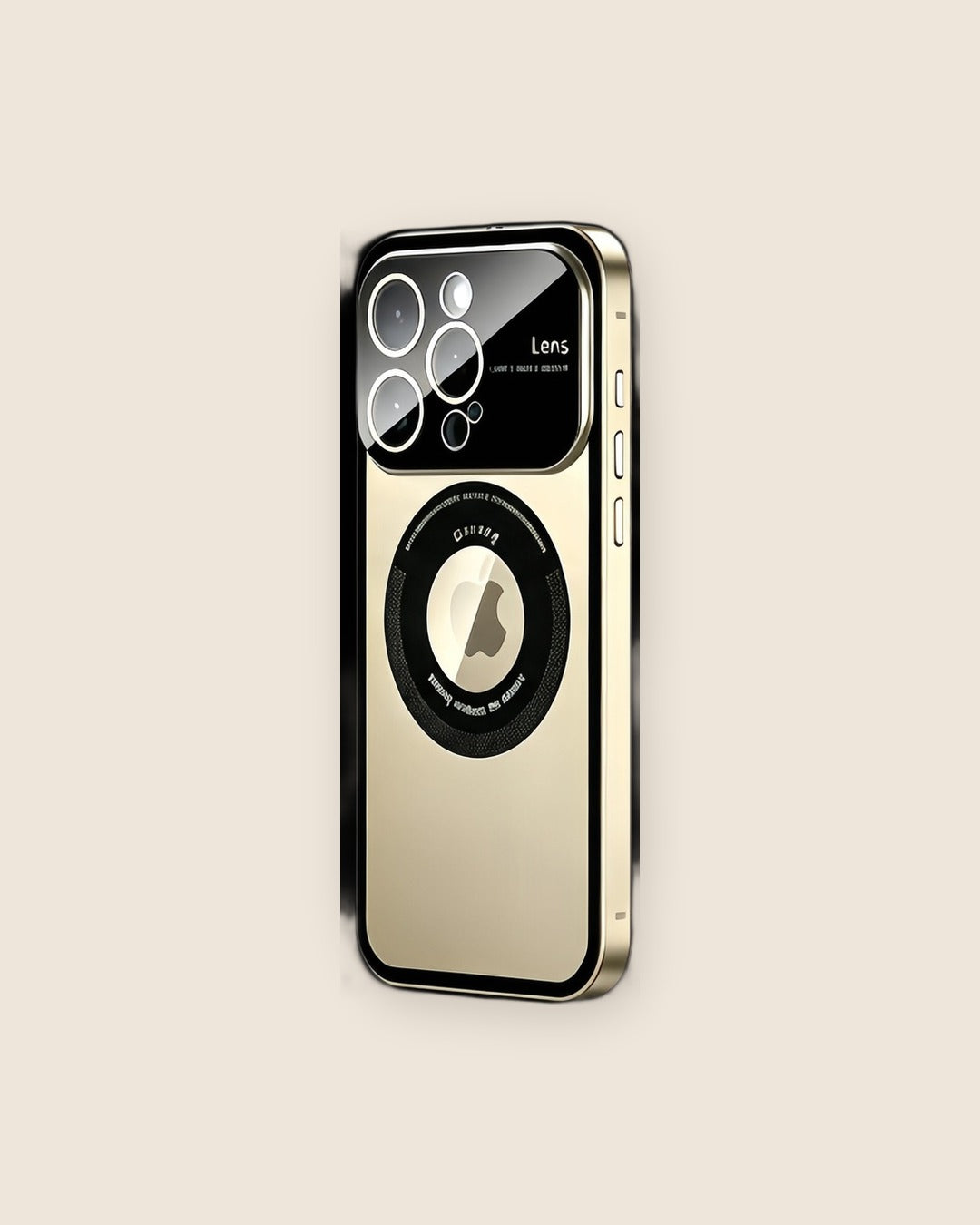 Large Window Magnetic Metal iPhone Case in Champagne Gold
