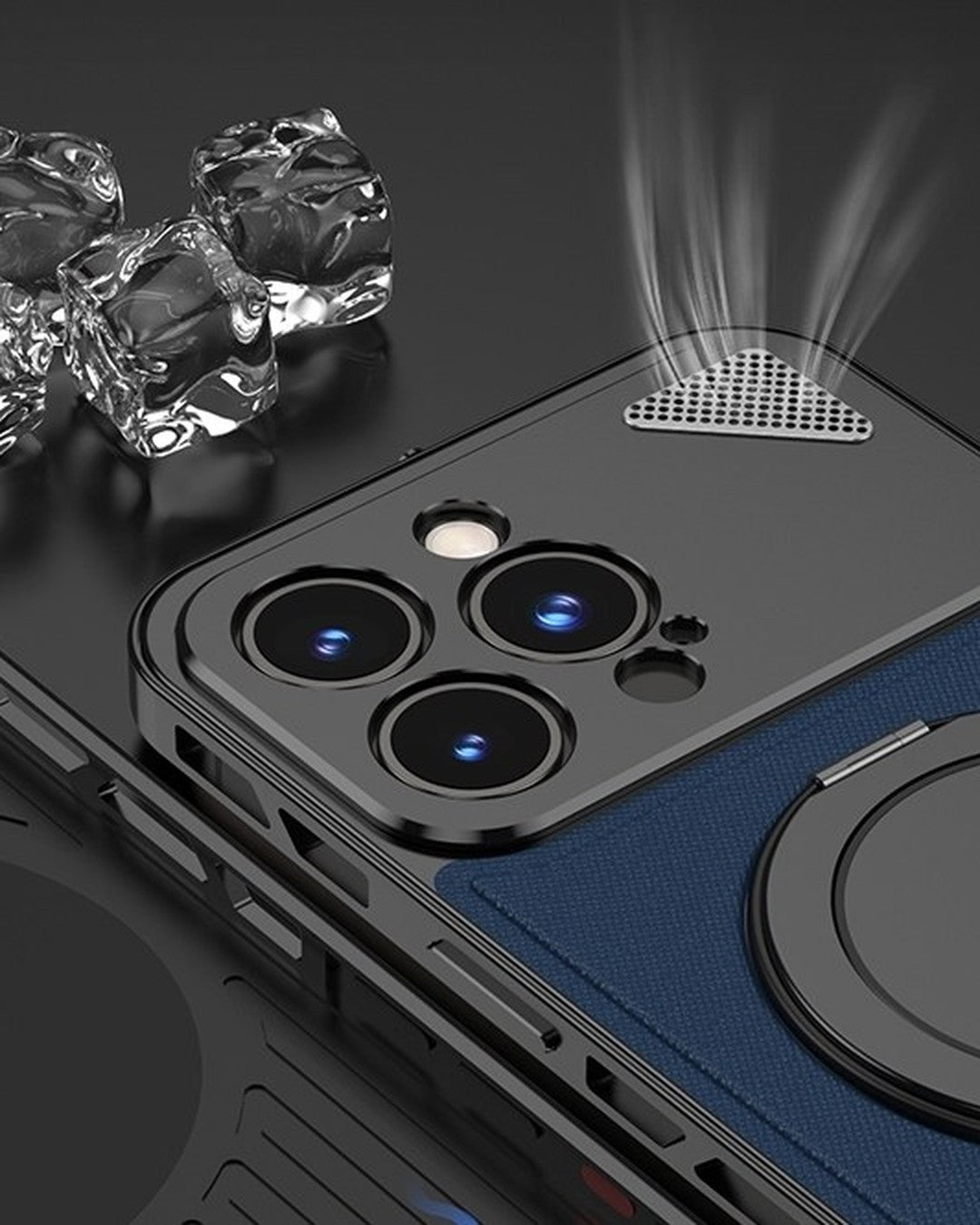 Faux Leather Metal iPhone Case with Magnetic Ring – detail view