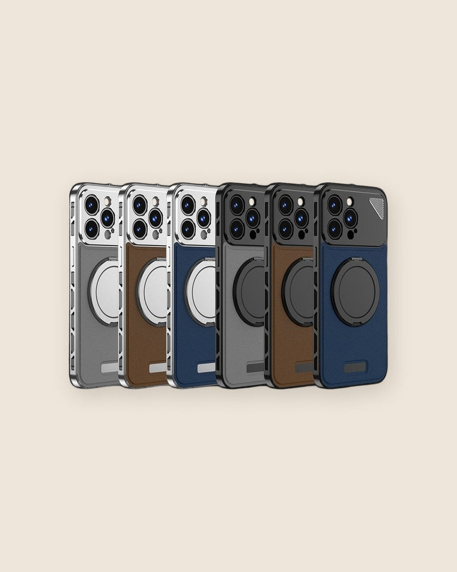 Faux Leather Metal iPhone Case with Magnetic Ring