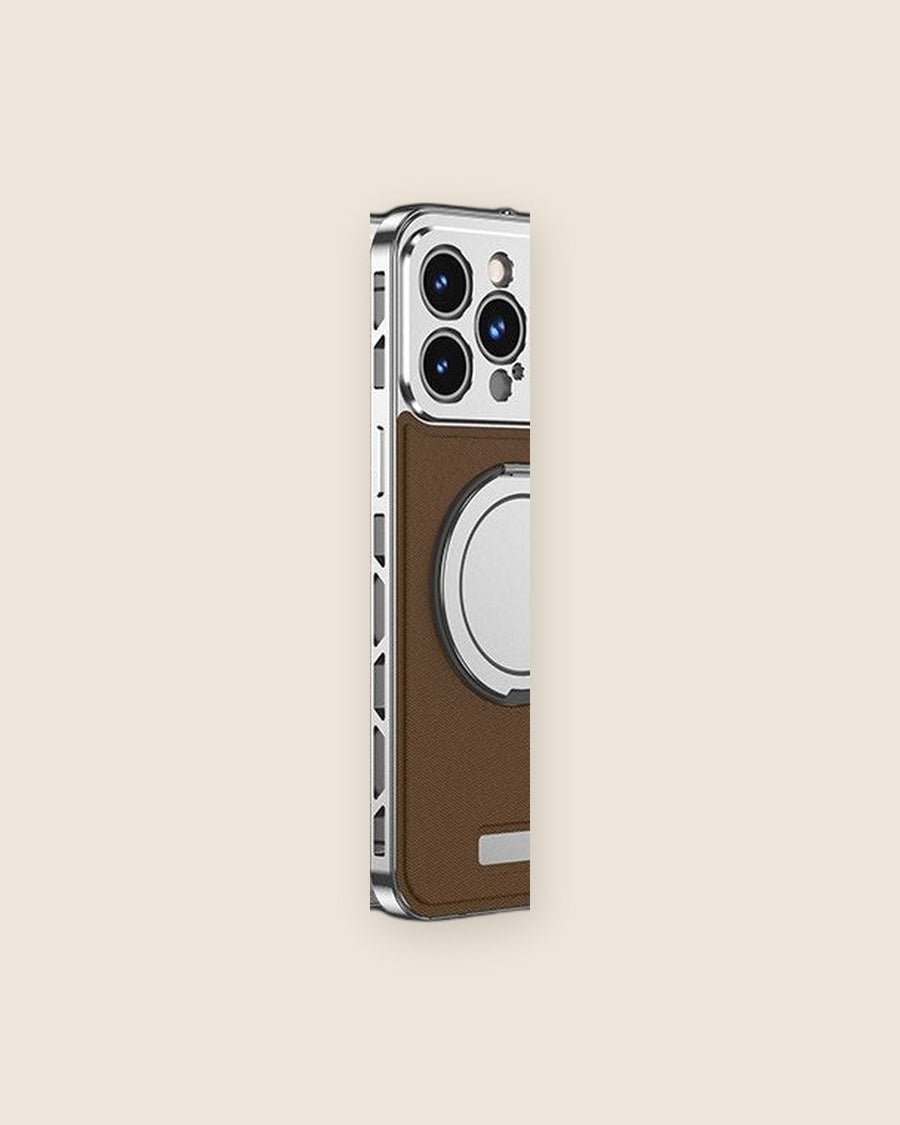 Faux Leather Metal iPhone Case with Magnetic Ring